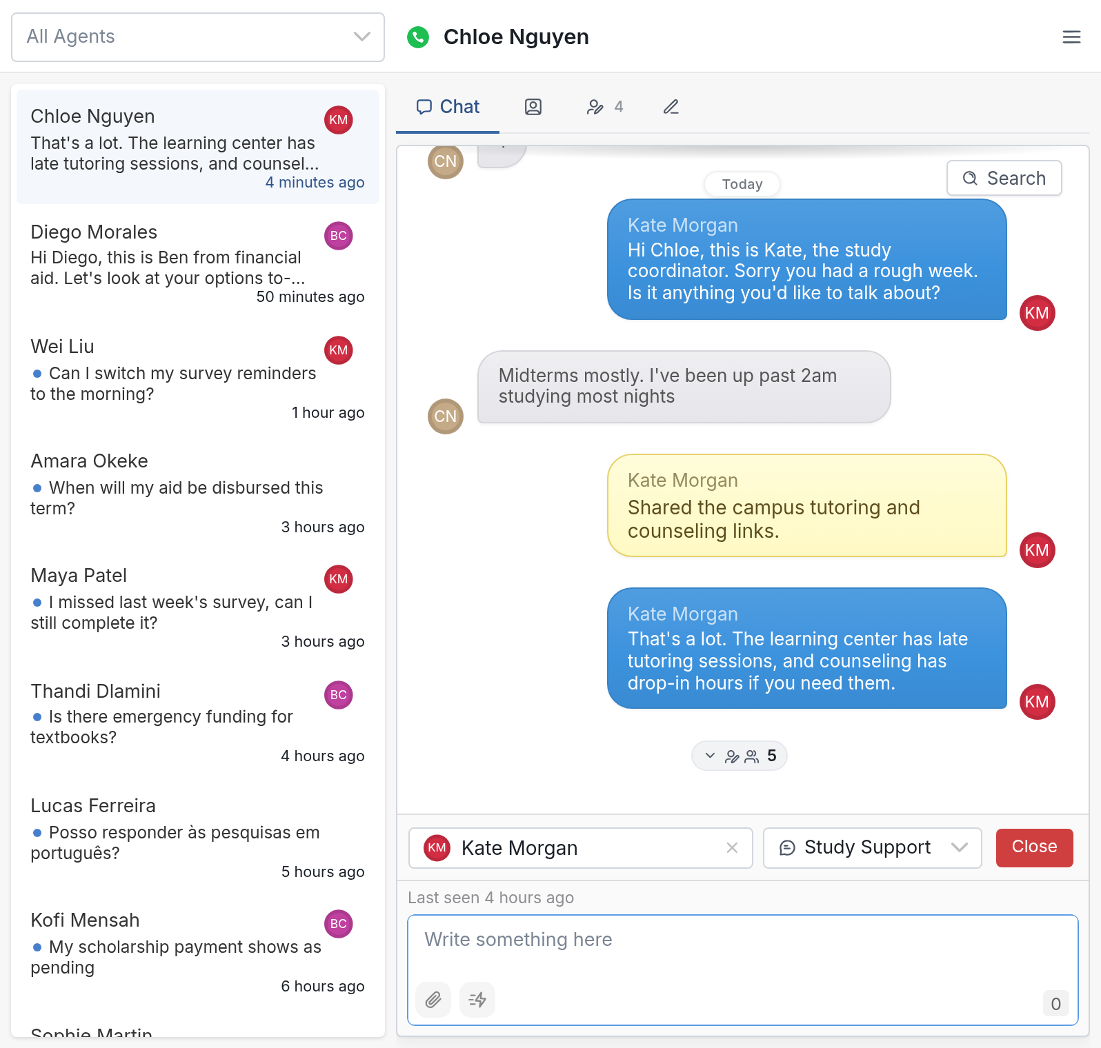 When a bot can't help, hand off to an advisor or coordinator.